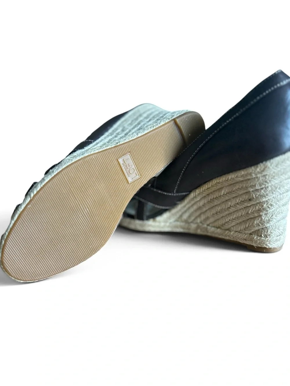 Ann Taylor LOFT Women’s Brown Leather Espadrille Wedge Peep-Toe Heel- Size 7